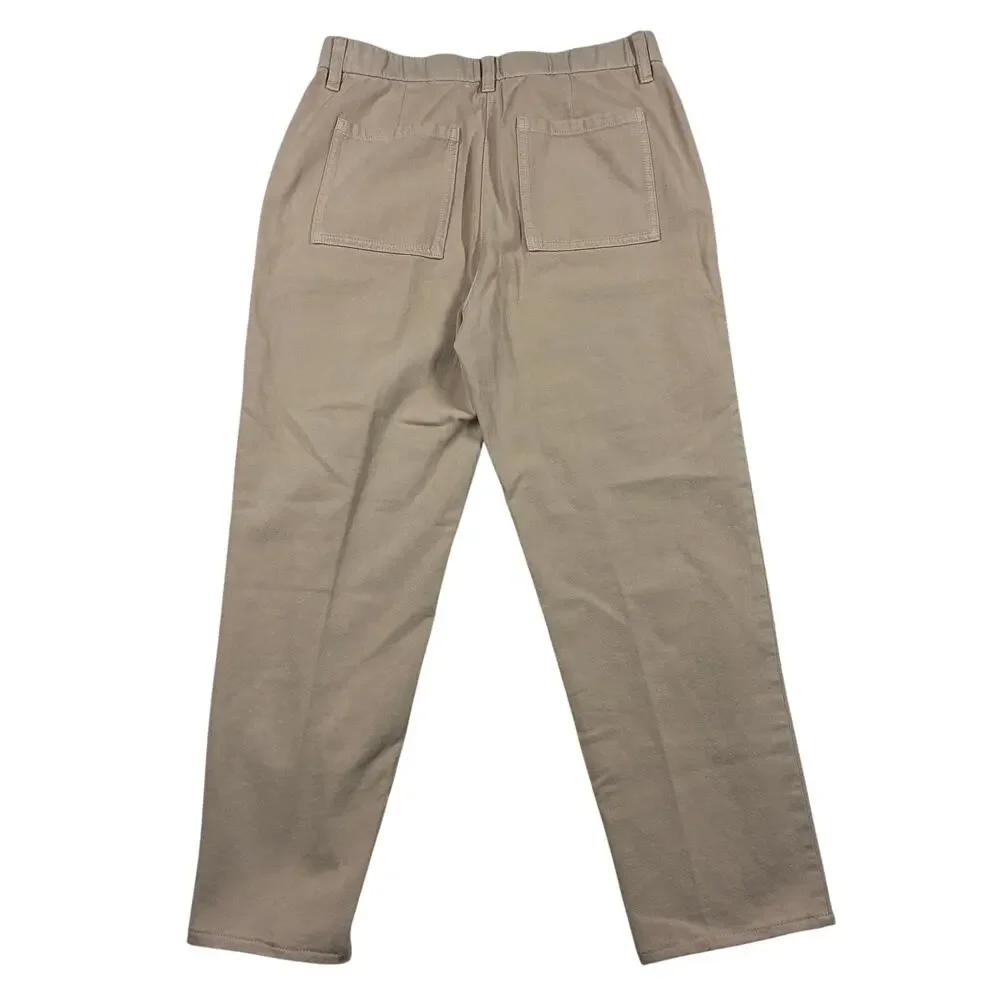 Eileen Fisher Ankle Pants Womens XS Tan Elastic Waist Organic Cotton Twill Crop